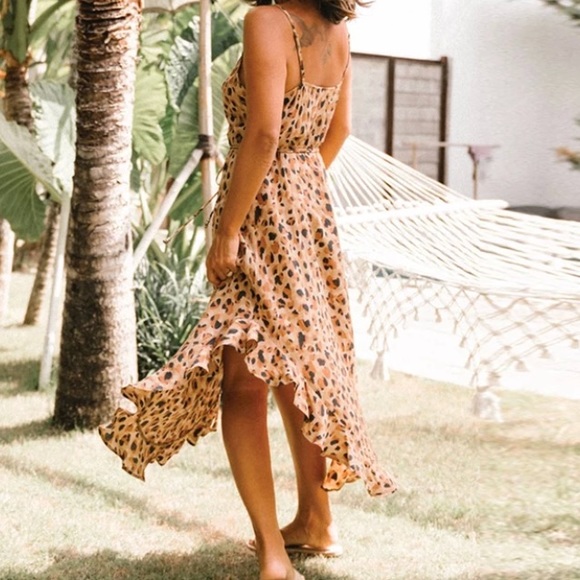 CLEARANCE Button Up Leopard Animal Print Cami Maxi Dress - Picture 3 of 5